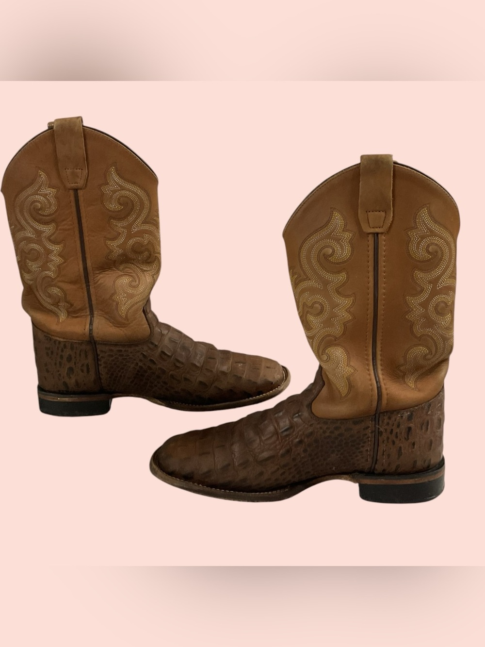 Old West Tan Leather Cowboy Boots w/Cream Lining Men's Size 7D SN#BSY1830